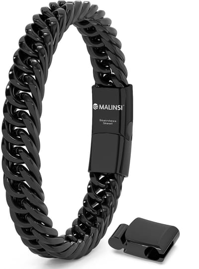 Malinsi® Armband Heren - Zwart 10mm Cuban Compleet RVS - Armbandje Mannen 20 + 2 cm Verlengstuk