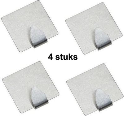CHPN - Handdoekhaakjes - Multifunctioneel - Zelfklevende haakjes - Set haakjes - 4 Stuks - Zilver - Wandhaakjes - Haakjes - Badkamerhaakjes - Keukenhaakjes