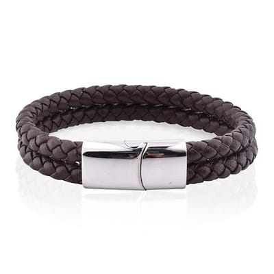 Armband Heren - Armband Mannen - Armband Dames - Heren Armband - Armband - Leer met Zilverkleurige Schakel - Twin