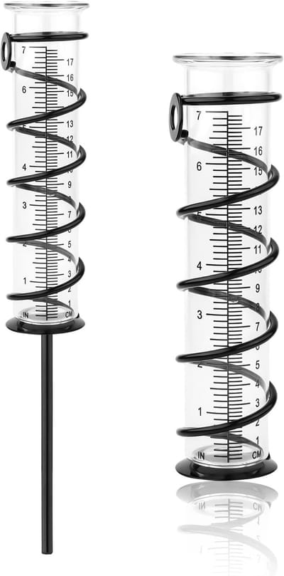 18cm Glas Regenmeter Buiten met Paal - Verwijderbare Regenmeter voor Tuin - Gras - Hek - Postbus (Zwart)