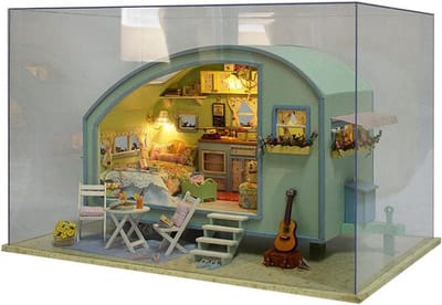 Poppenhuis Kit - Miniatuur Huis - Creatief Knutselen - Met Muziek Licht - 35 x 22 x 22 cm - Houtkleur