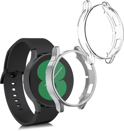 kwmobile 2x smartwatch hoes geschikt voor Samsung Galaxy Watch 4 (40mm) hoesje - Siliconen sporthorloge cover - Activity tracker case in transparant / zilver