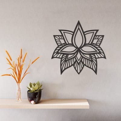 Wanddecoratie Lotus - Muurdecoratie Lotus - Muurdecoratie Lotusbloem - Wanddecoratie Lotusbloem - Muurdecoratie Woonkamer - Wanddecoratie Woonkamer - Wanddecoratie Industrieel - Wanddecoratie Bloemen - Home Decor - Wall Line Art - 29 x 29 cm