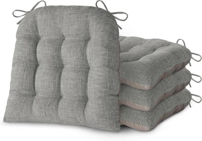 D-vormige Stoelkussens Set van 4 voor Eetkamerstoelen | Antislip Achterkant, Veilige Band, Dikke en Gezellige Zitkussen | 46x42x7,6 cm