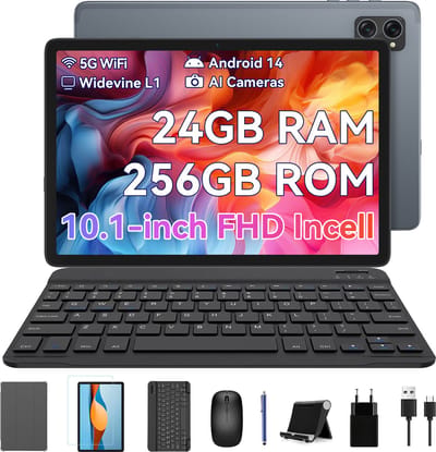 TABWEE Tablet T20 - 24GB RAM - 256GB ROM - 5000mAh - Met Muis - Toetsenbord - Pen - Hoes - 10.1 Inch - Android 16 - 5G WiFi - Grijs