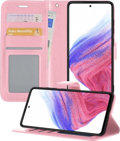 Hoesje - Geschikt voor Samsung Galaxy A53 - Luxe Bookcase - Walletcase Hoes - Portemonnee - Cover - Telefoonhoes - Lichtroze