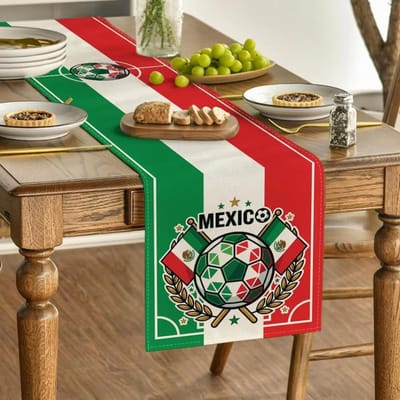 1 stuks beige-bruine patchwork tafelkleed met rood-witte geometrische ruitpatronen. Boerderijstijl, perfect voor binnenkeukens, feesten, restaura 90x33cm