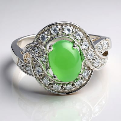Cavill - Zilveren ring - 925 Sterling Zilver - 0,49 ct Keizerlijk Ovaal Chrysopraas & 0,31 ct Witte Topaas Pavé - Elegante Damesring Groen