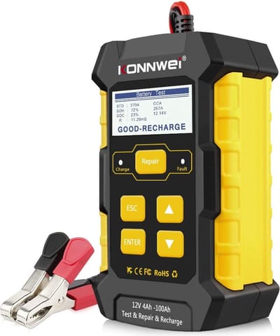 KONNWEI KW510 Car Battery Charger, 3-in-1 Universal Car Battery Tester, Pulse Charging Tester, 12 V-5 Amp Automatic Smart Car Battery Charger, Maintenance Trickle Charger with LCD Display