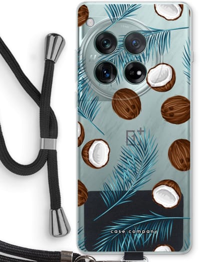 Case Company® - Hoesje met koord geschikt voor OnePlus 12r hoesje met Koord - Kokosnoot - Telefoonhoesje met Zwart Koord - Bescherming aan alle Kanten en Over de Schermrand