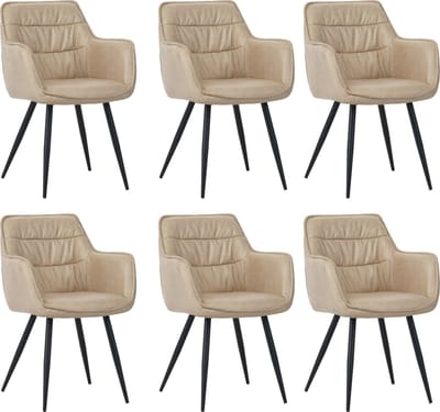Colenis® - Manila Eetkamerstoel - Set Van 6 - Beige - Microfiber Stof- Industrieel - Met armleuning