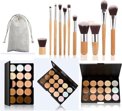 15 Kleuren Langdurige Full Coverage Highlighter en Concealer Palette met 11 Make-up Kwasten - Verberg Oneffenheden voor een Perfecte Huid, Ideaal voor Contouren en Make-up Basis