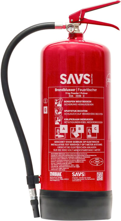 SAVS® Brandblusser poeder 9 kg - 43A 233B C - Met montagebeugel - Vorstbestendig - Poederblusser