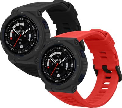 kwmobile 2x horlogebandjes geschikt voor Amazfit Active Edge (A2212) bandje - Smartwatch bandjes van TPU - Activity tracker horloge band in zwart / rood