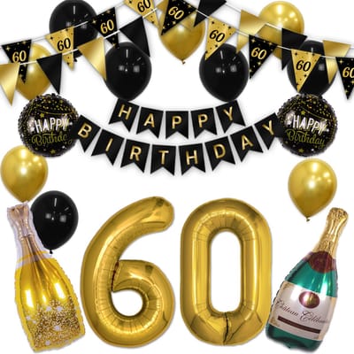 Q2P - 60 Jaar - Verjaardag Versiering - Helium Ballonnen - Feest Pakket - Happy Birthday - Versiering - Zwart & Goud