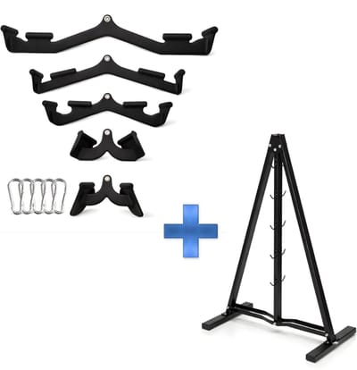 PH Fitness Multi Angle Grip Set Pro + Kabel Accessoire Rek A-Frame – 5-delige Kabelgrepen met Opbergrek – Complete Rugtraining & Organisatie