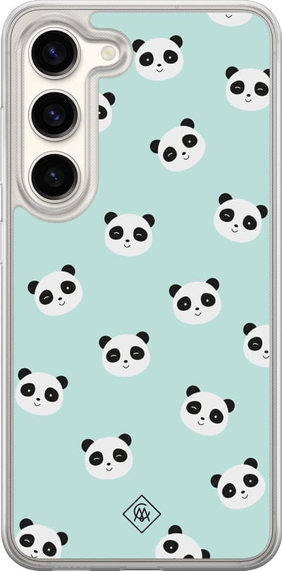 Casimoda® hoesje - Geschikt voor Samsung Galaxy S23 - Panda Print - 2-in-1 case - Schokbestendig - Dierenprint - Verhoogde randen - Mint, Transparant