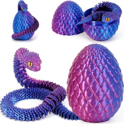 3D Geprinte Slang Speelgoed voor Pasen - Draak Eieren en Dieren Speelgoed voor Kinderen, Perfect als Cadeau en Decoratie voor Thuis (Blauw Paars)