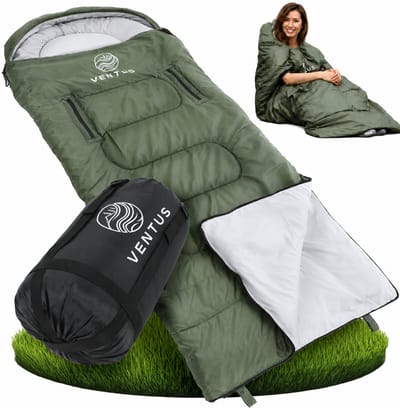 Ventus Tri-Season Slaapzak - Slaapzakken Volwassenen & Kind - Sleeping Bag - Lichtgewicht - Dekenmodel - 185 x 83 cm - Groen