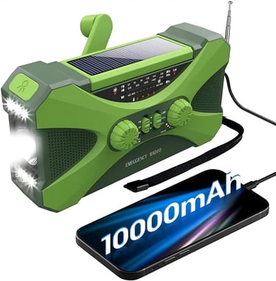 Noodradio - Solar Opwindbaar - Noodpakket - Draagbare Radio - 10.000 mAh - Met Zonnepaneel - Groente