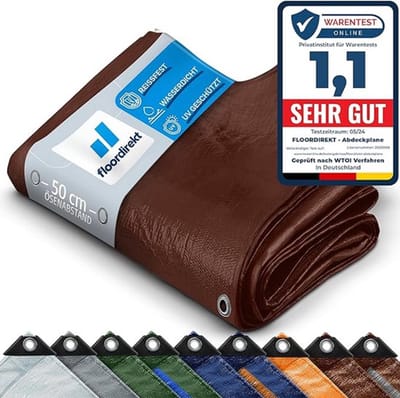 FLOORDIREKT Dekzeil - Stoffen Dekzeil - Beschermhoes - Bootzeil - Tentonderzeil voor Camping & Outdoor - Waterdicht - Met Zeilogen - 140 g/m² - Wit - 10 x 12 m