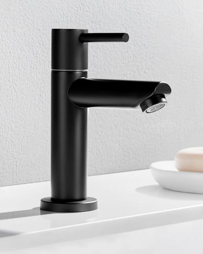 CECIPA Max Wastafelkraan Zwart - Voor Koud Water - Enkele koudwaterkraan - Badkamerkraan - Waterbesparend - inclusief aansluitingen - Zwart