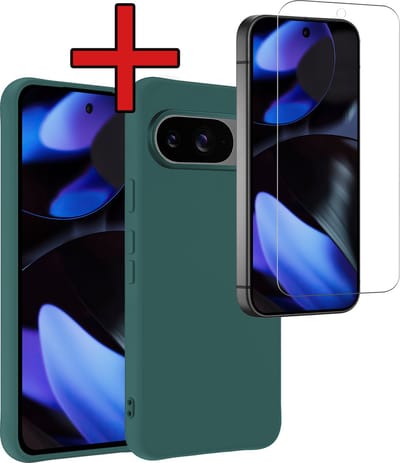 Hoesje - Met Screenprotector - Geschikt voor Google Pixel 9 - Sterk & Shockproof - Telefoon Hoes - Back Cover - Siliconen Case - Telefoonhoes - Donkergroen