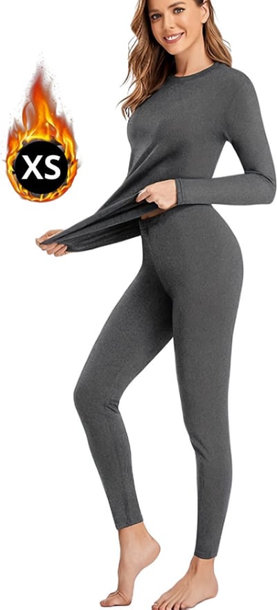 Livano Thermokleding - Thermoshirt - Thermobroek - Thermo - Beenverwarmers - Voor Dames - Fleece - Set - Broek + Shirt - Grijs - Maat XS