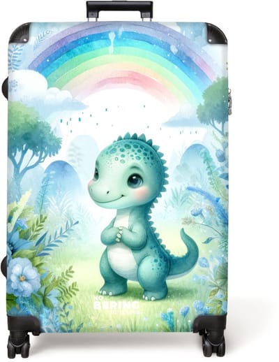 NoBoringSuitcases.com® - Koffer groot - Reiskoffer lichtgewicht - Schattige blauwe dino omringd door blauwe natuur - Rolkoffer met 4 wielen - Grote trolley XL - 98 liter bagage