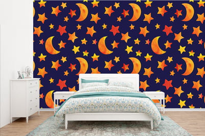 Behang - Fotobehang Sterren - Nacht - Patronen - Kind - Breedte 385 cm x hoogte 240 cm