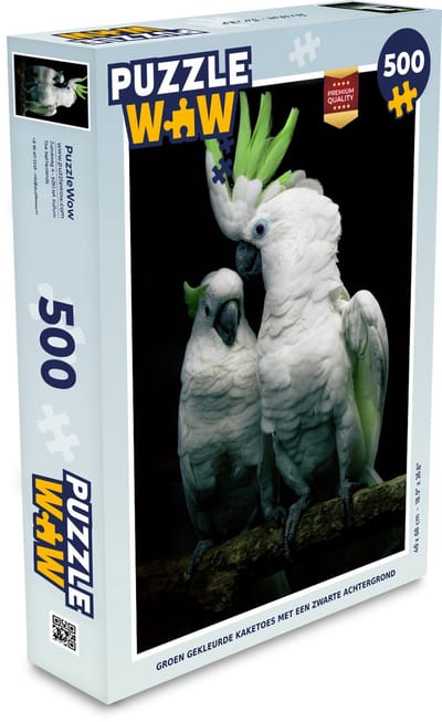 Puzzel Groen gekleurde kaketoes met een zwarte achtergrond - Legpuzzel - Puzzel 500 stukjes