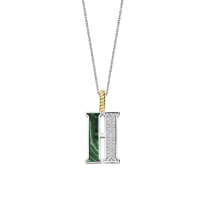 TI SENTO Dames Hanger - 925 zilver - Letter H - Malachiet - 6840MA_H