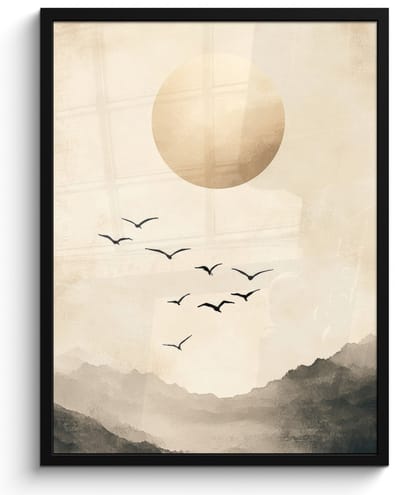 Poster in lijst - Fotolijst 60x80 cm - Posters - Landschap - Japandi - vogel - Posterlijst zwart - Decoratie - Wanddecoratie woonkamer - Muurdecoratie slaapkamer