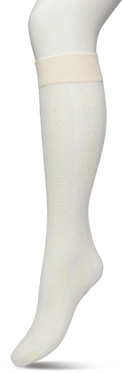 Bonnie Doon Dames Bloemen Panty Kniekousen Ivoor maat 36/42 - Knie Kousen 50 denier - Gebloemd - Bloemen Print - Uitstekend draagcomfort - Flower Stripe Knee High - Kniesokken - Zakt niet af - OEKO-TEX - Ivoor - BP221804.250