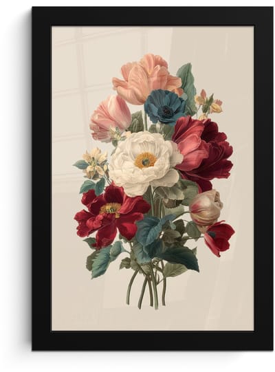 Poster in lijst - Fotolijst 20x30 cm - Posters - Boeket - Warme tinten - Elegant - Posterlijst zwart - Decoratie - Wanddecoratie woonkamer - Muurdecoratie slaapkamer