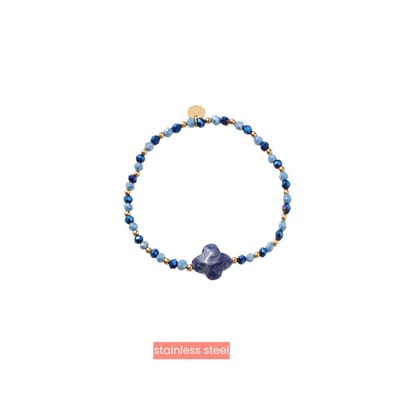 Day&Eve by Go Dutch Label Armband (Sieraad) Elastisch Klaver Kralen Blauw