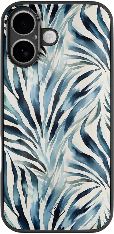 Casimoda® hoesje - Geschikt voor iPhone 17 - Japandi Waves - Luxe Hard Case Zwart - Backcover telefoonhoesje - Blauw