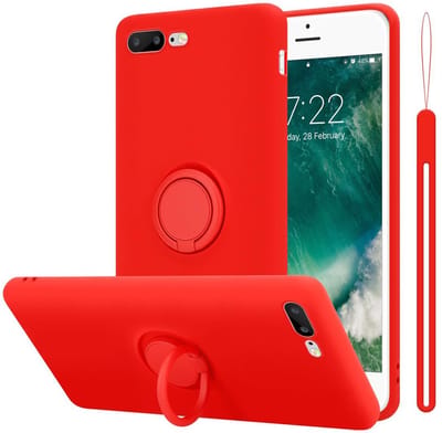 Cadorabo Hoesje geschikt voor Apple iPhone 7 PLUS / 7S PLUS / 8 PLUS in LIQUID ROOD - Beschermhoes van flexibel TPU silicone Case Cover met ring