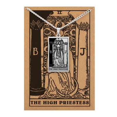 Tarot Ketting II: De Hogepriesteres / The High Priestess - Inclusief Rider-Waite Kaart - Zilverkleurig Stainless Steel - 60cm - Pax Amare