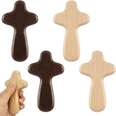 Dailygoods- Beschermkruis 4 Stuks - Houten Kruis - Compact Formaat - Draagbaar - Handgemaakt - Uniek Design - Handkruis