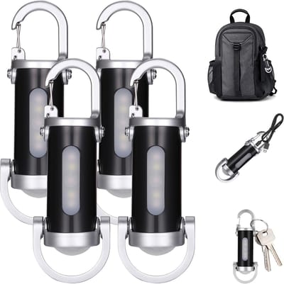longziming - LED Zaklamp Sleutelhanger - Mini Zaklamp Sleutelhanger - Set Van 4 - Ultra Helder LED Zaklamp - Oplaadbaar Voor Buitenwerk Kamperen Reizen Wandelen Noodgevallen - Rond - Zwart