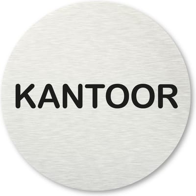 Pictogram Kantoor - aluminum rvs look - deurbordje - 8,5 x 8,5 cm - zelfklevend - rond