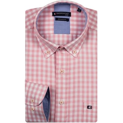 Giordano Overhemd Ivy Oxford Gingham Check Button-Down Roze / male