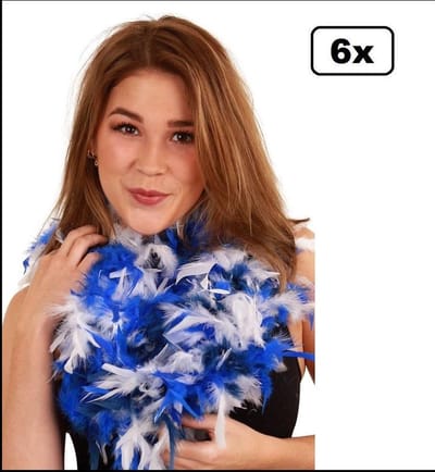 6x Boa luxe wit/blauw 75 gram 180cm - Festival thema feest party