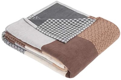 Katoenen Knuffeldeken 140 x 200 cm - Patchwork Patroon - Bruin en Beige - Aangenaam Zacht en Licht
