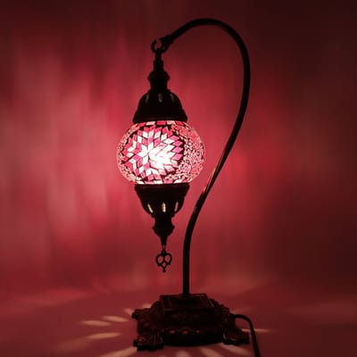 Turkse Lamp - Mozaïek Lamp - Tafellamp - Zwanenhals - Marokkaanse Lamp - Oosterse Lamp - Boog model - Ø 12 cm - Hoogte 43 cm - Authentiek - Handmade - Kleurrijk -
