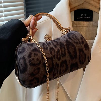 Kleine tas met luipaardprint voor dames Nieuwe Europese en Amerikaanse Stijl Mode Retro Schoudertas Handtas voor Dames Avondtas brown