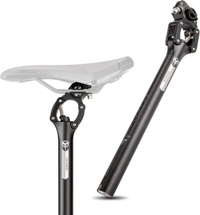 Zadelpen met veer - Verende zadelpen - Comfortabel fietsen - Parallellogram ontwerp - 350 mm lengte - Zwart