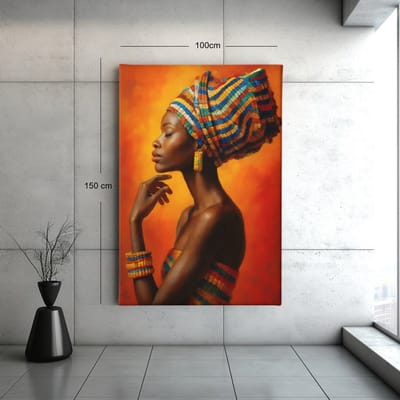 Canvas Schilderij - Vrouw portret - Elegante Vrouw in Oranje - Wall Art - 90x60x2 cm