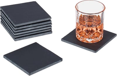 leisteen onderzetters - set van 8 - vierkant - 10 x 10 cm - voor glazen - antraciet